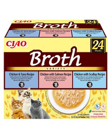 INABA Cat Ciao Broth Variety mélange de bouillon de poulet, poisson et pétoncles 24x40g
