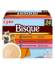 INABA Cat Ciao Bisque Variety mix soupe crémeuse au poulet, au bœuf et au poisson pour chats 24x40g