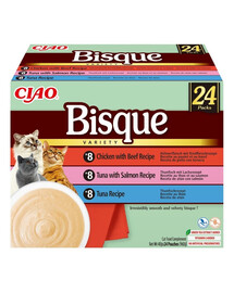 INABA Cat Ciao Bisque Variety mix Soupe crémeuse au thon, au bœuf et au poulet pour chats 24x40g