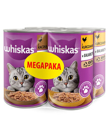 WHISKAS Adult Megapaka Mix saveurs au poulet et au canard en gelée 4x400 g pour chats adultes