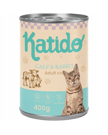 KATIDO Adult Cat Veal and Rabbit 400 g veau et lapin avec huile de saumon pour chats