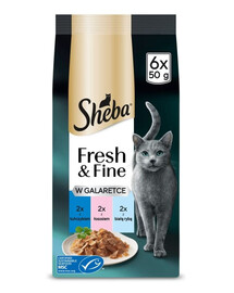 SHEBA Fresh & Fine Nourriture humide pour chats en gelée avec thon, saumon et poisson blanc, 6x50g