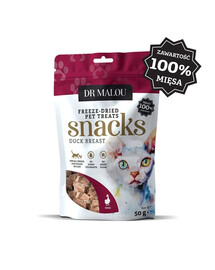 DR MALOU Cubes de viande 100% de poitrine de canard lyophilisée Friandises pour chats 50g