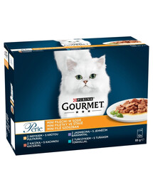 PURINA Perle Mini filets en sauce Nourriture humide pour chat savec la dinde, le canard, l'agneau et thon 12x85g