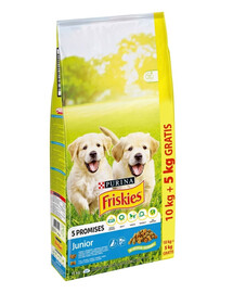 FRISKIES 5 Promises Junior Poulet, lait & légumes, croquettes pour chiot 10+5 kg