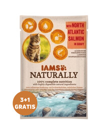 IAMS Naturally Adult Cat with North Atlantic Salmon in Gravy 3 x 85 g + 1 GRATIUIT