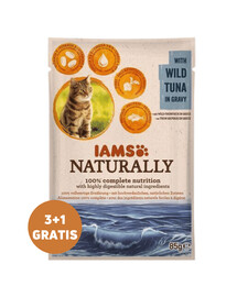 IAMS Naturally Adult Cat with Wild Tuna in Gravy tuna in sauce 3 x 85 g + 1 GRATUITS