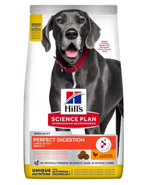 HILL'S Science Plan Canine Adult Large Perfect Digestion Poulet et riz brun 14 kg : aliments pour une digestion saine destinés aux chiens de grande taille + 3 boîtes OFFERTES