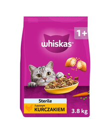 WHISKAS Stérile au poulet savoureux Croquettes pour chats 3,8 kg
