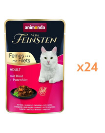 ANIMONDA Vom Feinsten Fines mit Filets Adult Wołowina i filet z indyka 24x85g mokra karma dla kotów