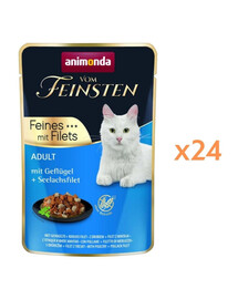ANIMONDA Vom Feinsten Fines mit Filets Adult Poulet et filet de merlan nourriture humide pour chats 24x85g