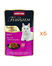 ANIMONDA Vom Feinsten Fines mit Filets Adult Veau et filet de poulet nourriture humide pour chats 6x85g