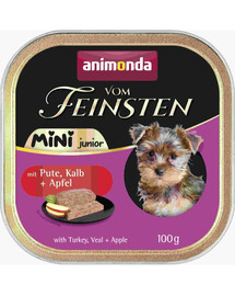 ANIMONDA Vom Feinsten Mini Junior with Turkey, Veal, and Apple Wet Food for Small Breed Puppies 12x100g