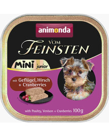 ANIMONDA Vom Feinsten Mini Junior with Poultry, Venison, and Cranberries wet food for small breed puppies 24x100g