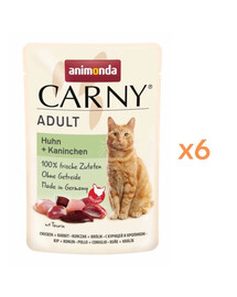 ANIMONDA Carny Adult Pouch Poulet et lapin nourriture humide pour chats 6x85g