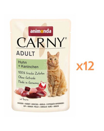 ANIMONDA Carny Adult Pouch Poulet et lapin nourriture humide pour chats 12x85g