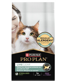 PURINA PRO PLAN LiveClear Sterilised Riche en dinde nourriture sèche pour chats stérilisés, réduisant les allergènes sur le pelage 2x1,4kg