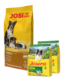 JOSERA JosiDog Family 15 kg pour chiots et chiennes allaitantes + 2×900 g de croquettes offertes