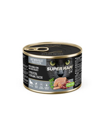 SUPER RAFI nourriture humide pour chats stérilisés à la pintade et aux cœurs de canard 185 g