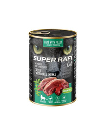 SUPER RAFI nourriture humide pour chats stérilisés à l’oie et au foie de dinde 400 g