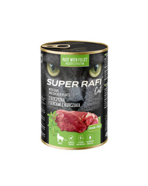 SUPER RAFI nourriture humide pour chat au gibier et aux cœurs de poulet 400 g