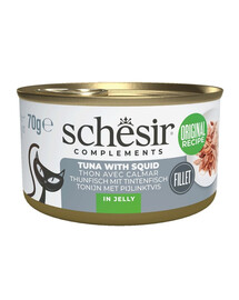 SCHESIR Complements Thon aux calamars en gelée, aliment humide d'appoint pour chats, 70 g
