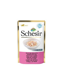 SCHESIR Poulet et jambon, aliment complémentaire pour chat, 12 x 50 g