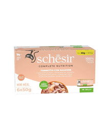 SCHESIR Thon avec saumon en gelée nourriture humide pour chats 6x50g