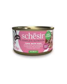 SCHESIR Thon au jambon en gelée pour chats, 6 x 85 g
