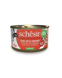 SCHESIR Thon aux crevettes en gelée pour chats, 6 x 85 g