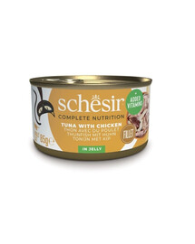SCHESIR Thon et filets de poulet en gelée pour chats, 6 x 85 g