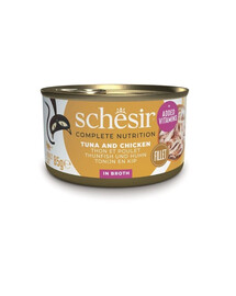 SCHESIR Saumon et thon en bouillon pour chats, 12 x 85 g