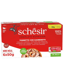 SCHESIR Thon aux crevettes en gelée nourriture humide pour chats 6x50g