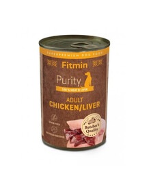 FITMIN Purity Adult Chicken with Liver poulet foie nourriture humide pour chiens 400 g