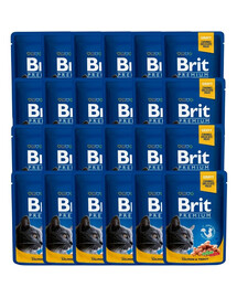 BRIT Premium Cat Adult Mix, saveurs saumon et truite, bœuf et petits pois, sachets pour chats 48 x 100 g