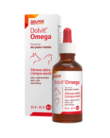 DOLFOS Dolvit Omega : acides oméga à utiliser en cas de perte excessive de poils chez les chiens et les chats, 50 ml