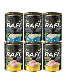 RAFI Cat Adult Mix aux saveurs de morue et de poulet, nourriture humide pour chats, 6 x 400 g