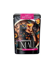 MAU Pâté et filet d'oie au lapin et aux framboises – nourriture humide pour chat stérilisé, 85 g