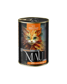 MAU Pâté et filet de canard à la mangue et à l'églantier – nourriture humide pour chatons, 400 g