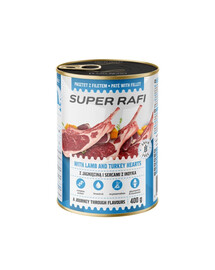 SUPER RAFI z jagnięciną i sercami indyka 400 g mokra karma dla psa