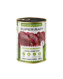 SUPER RAFI z jeleniem i sercami z kaczki 400 g mokra karma dla psa