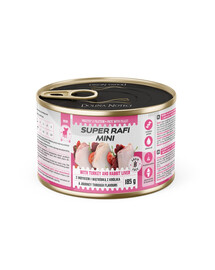 SUPER RAFI Mini nourriture humide pour chiens de petites races à la dinde et au foie de lapin 185 g