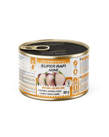 SUPER RAFI Mini nourriture humide pour chiens de petites races à la caille et au foie de canard 185 g