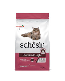 SCHESIR Original Sterilized and Light Jambon : croquettes pour chat stérilisé, faciles à digérer, 1,5 kg