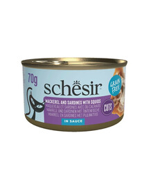 SCHESIR Grill Sardines et maquereau en sauce nourriture humide pour chat 70g