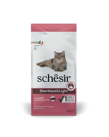 SCHESIR Original Sterilized and Light Jambon : croquettes pour chat stérilisé, faciles à digérer, 10 kg
