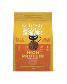 SCHESIR Born Carnivore Poulet aux œufs, croquettes pour chats adultes, 1,25 kg
