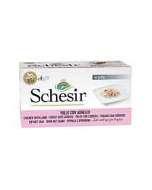 SCHESIR Poulet et agneau en gelée, nourriture humide pour chiens, 4 x 85 g