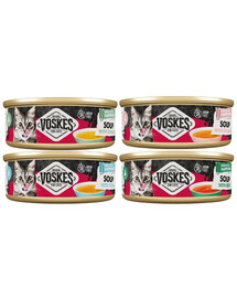 VOSKES Soup Mix : assortiment de soupes au bœuf, au poulet, au saumon et au thon pour chats, 4 x 50 g