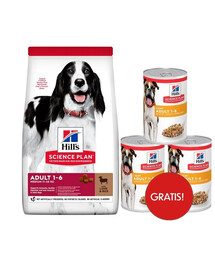 HILL'S Science Plan Canine Adult Medium Lamb & Rice 18 kg karma dla psów ras średnich jagnięcina i ryż + 3 puszki mokrej karmy HILL's GRATIS